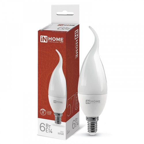 Лампа светодиодная LED-СВЕЧА НА ВЕТРУ-VC 6Вт 230В Е14 4000К 540Лм IN HOME